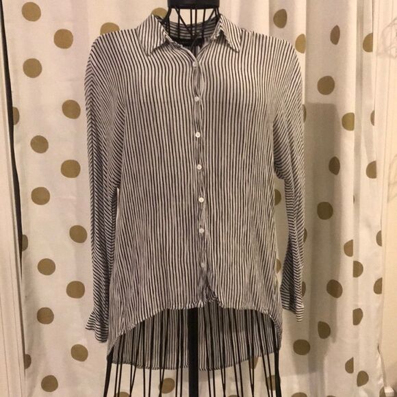 Zara Black & White Hi Low Hem Button Down - Size S - Picture 1 of 8
